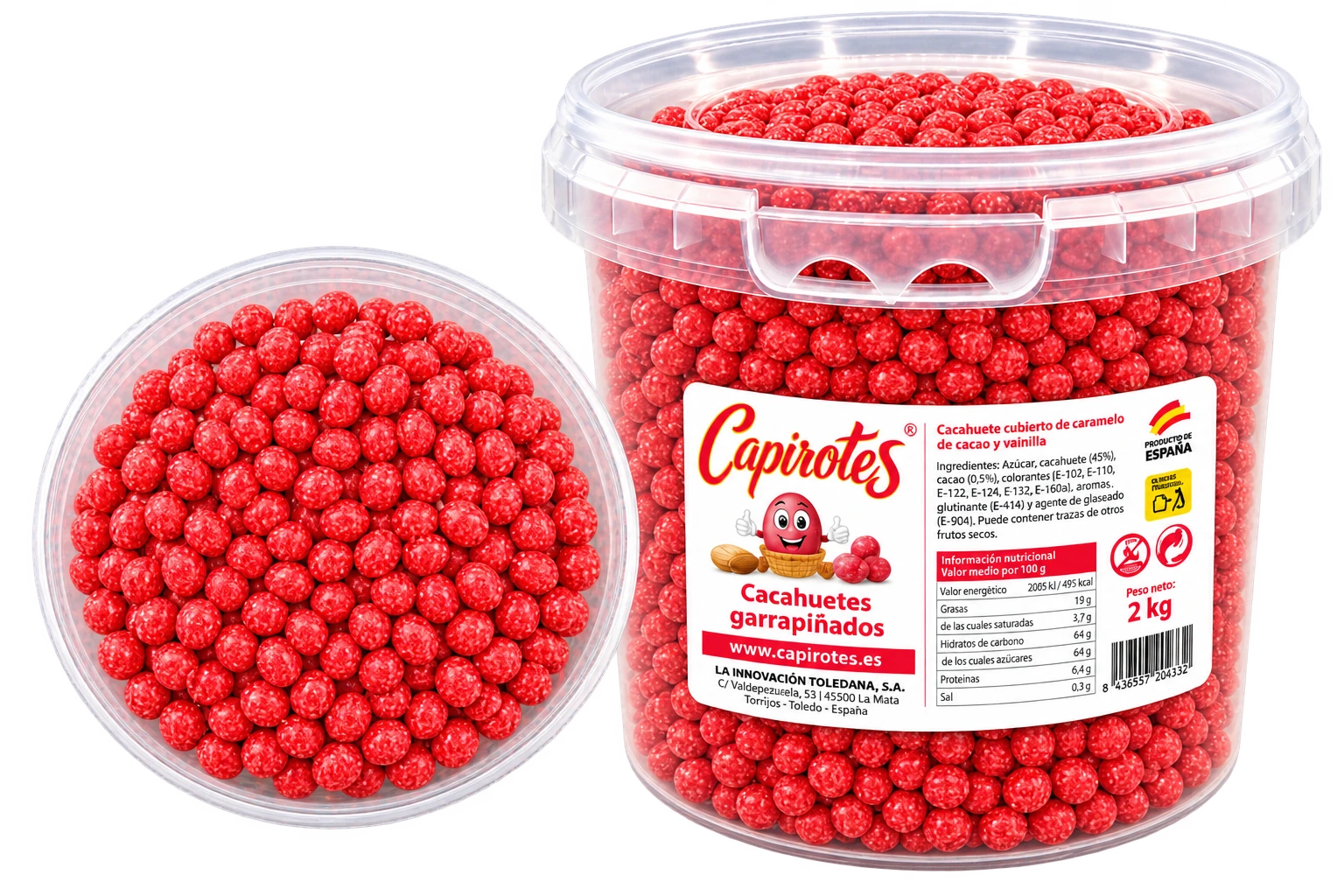 Cubo Hermético de 2 kg de Cacahuetes Garrapiñados Capirotes