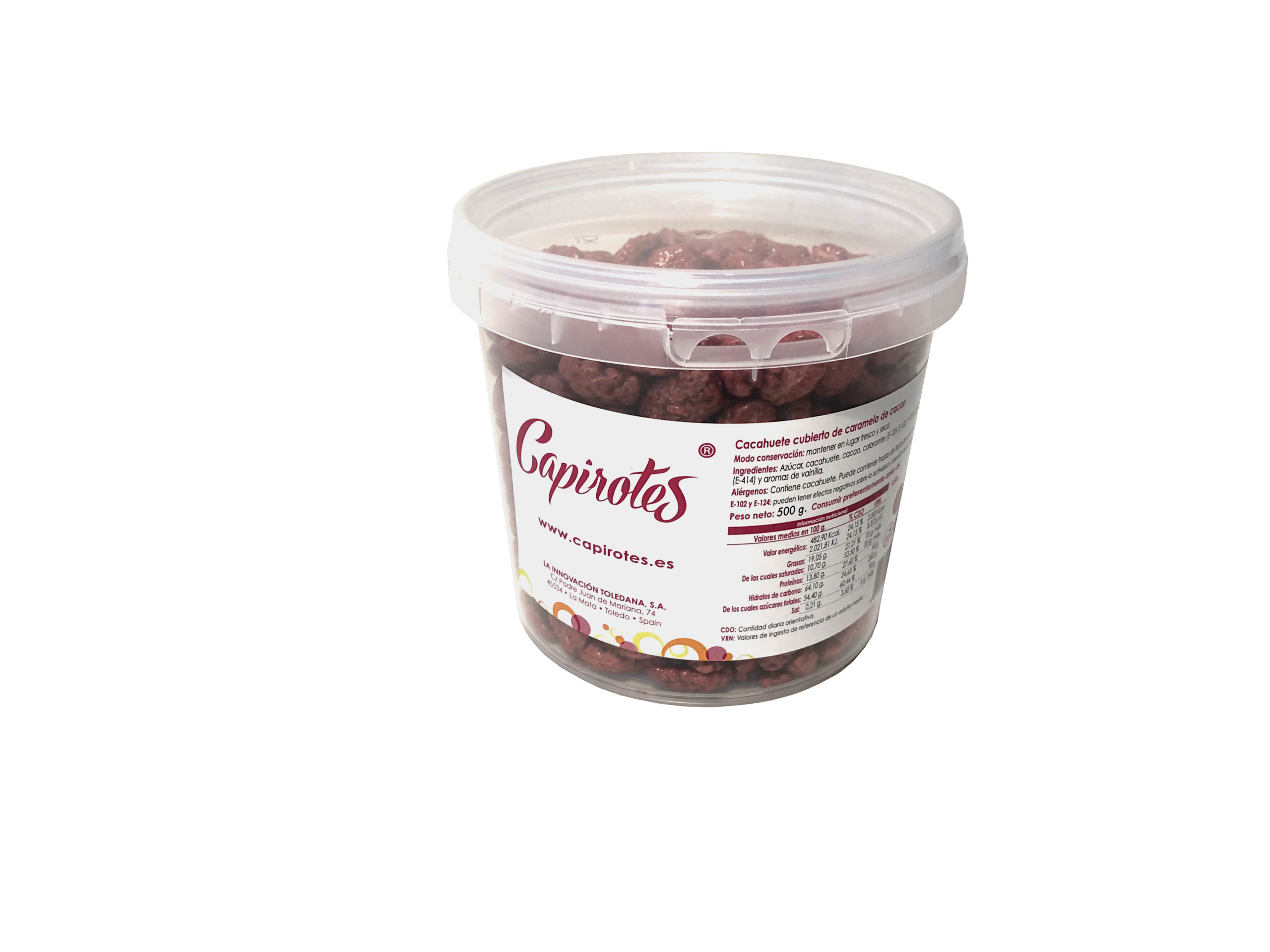 Cubo Original de 500 g de cacahuetes garrapiñados de Capirotes
