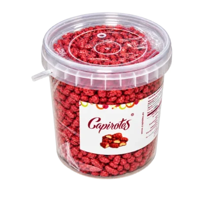 Cubo hermético de 1 kg de cacahuetes garrapiñados artesanos Capirotes con precinto de frescura