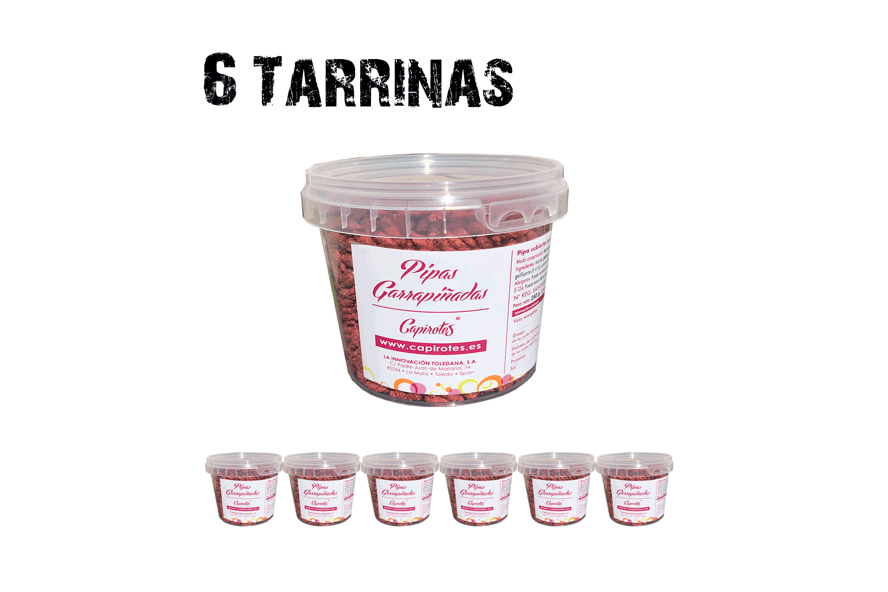 Pack Original de 6 tarrinas de 230 g de pipas garrapiñadas de Capirotes