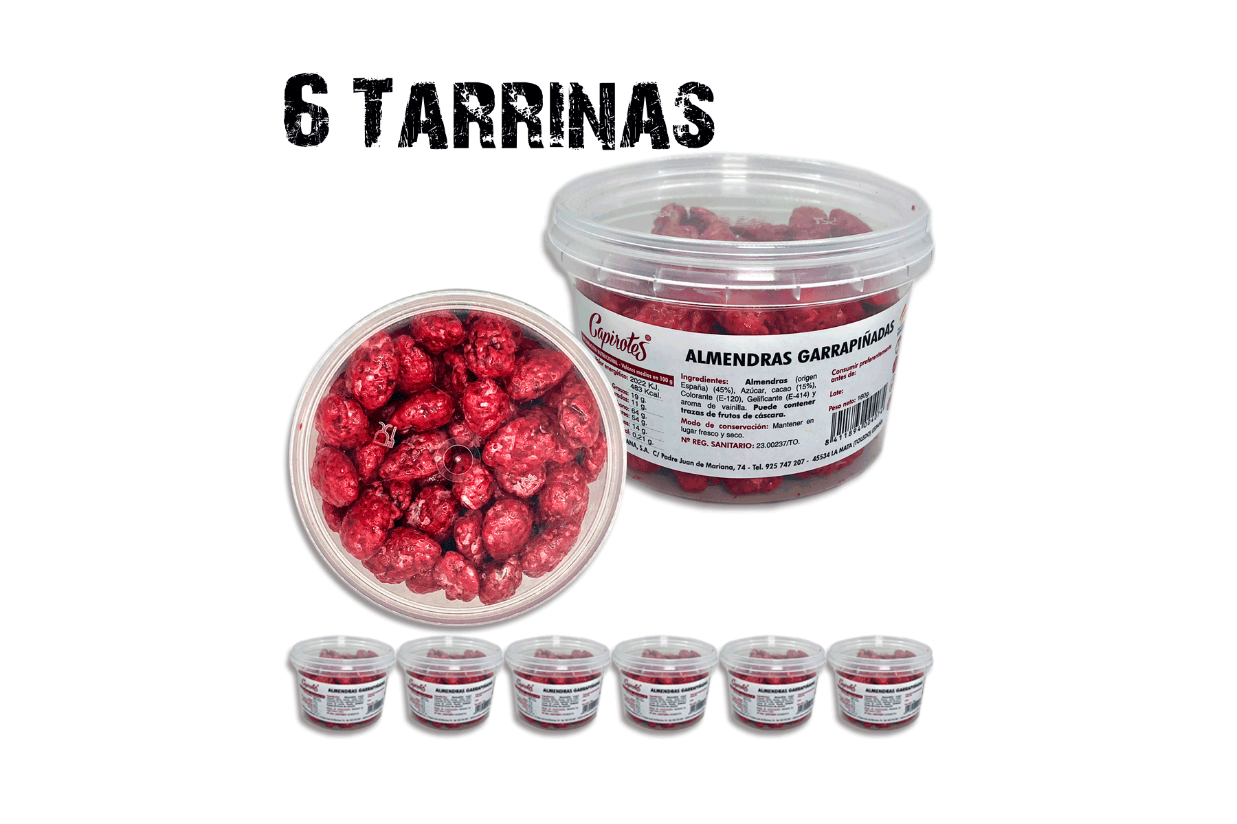 Pack Original de 6 tarrinas de 160 g de almendras garrapiñadas de Capirotes