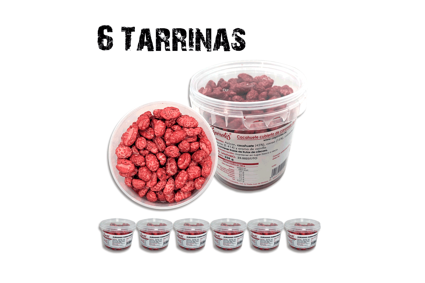 Pack Original de 6 tarrinas de 160 g de cacahuetes garrapiñados de Capirotes