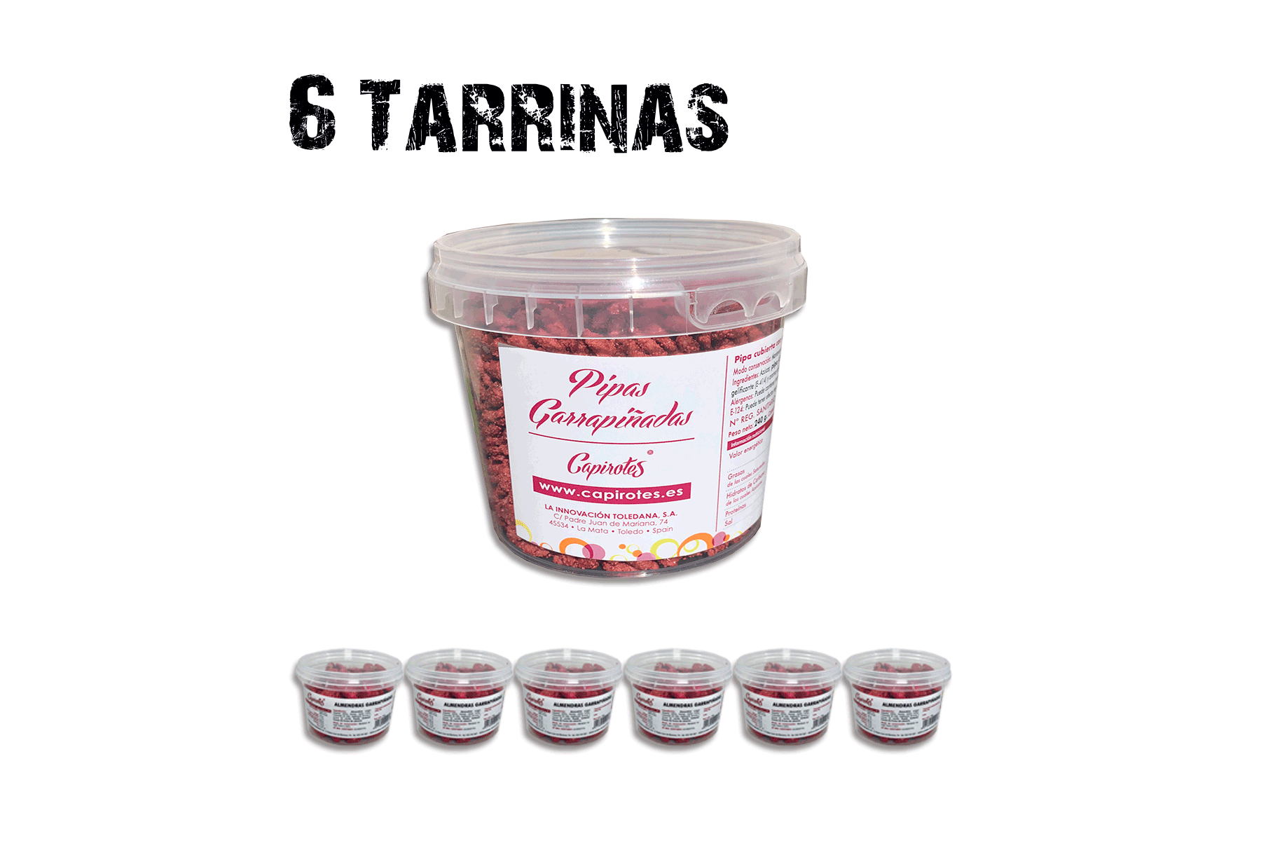 Pack Original de 6 tarrinas de 150 g de pipas garrapiñadas de Capirotes