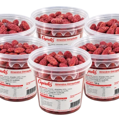 Pack de 6 tarrinas termoselladas de 160 g de almendras garrapiñadas gourmet Capirotes sin gluten