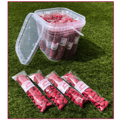 Cubo de 24 bolsas de almendras garrapiñadas artesanales de Capirotes