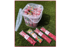 Cubo de 24 bolsas de garrapiñados variados artesanales