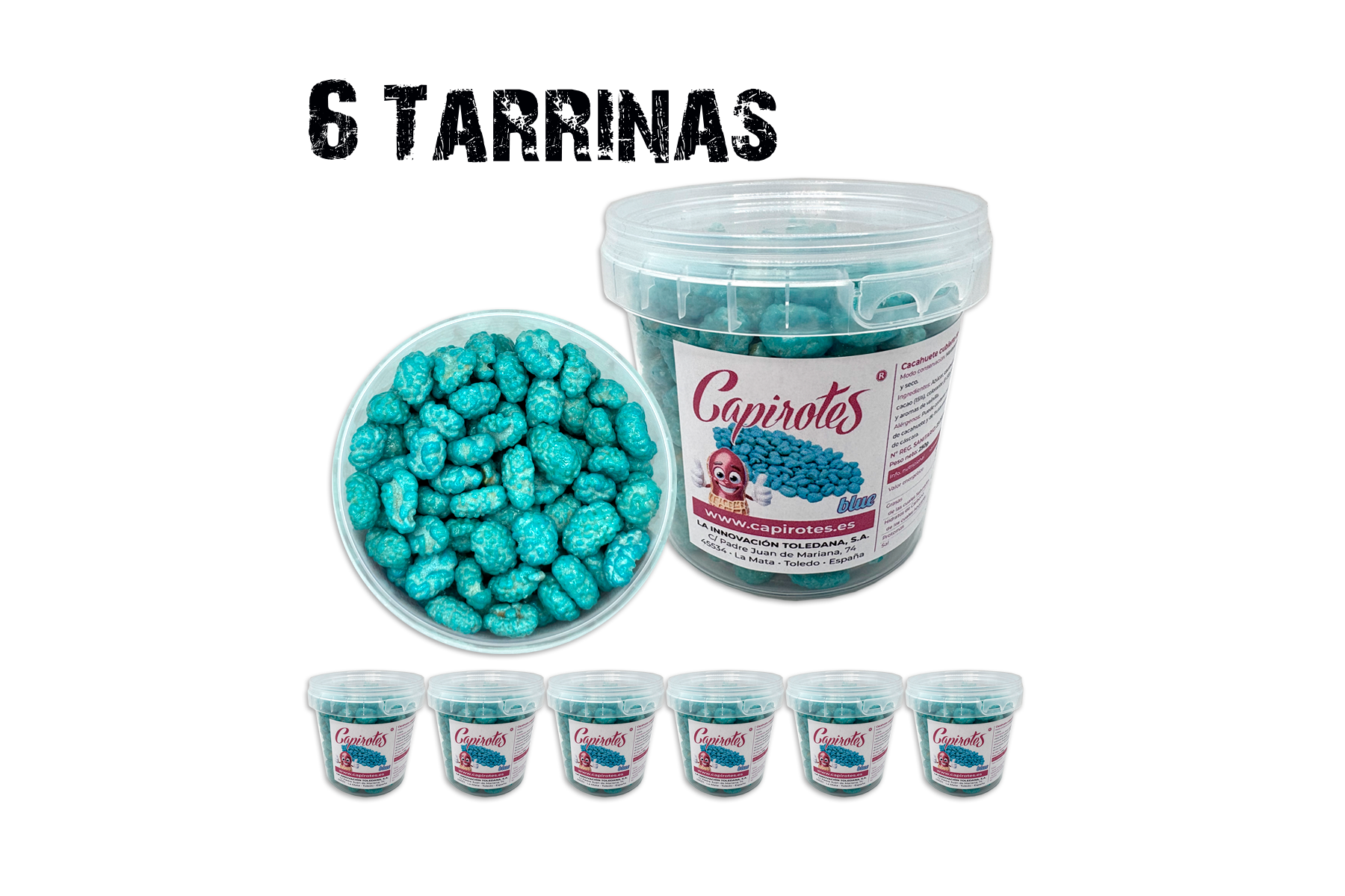 Pack Blue de 6 tarrinas de 250 g de cacahuetes garrapiñados de Capirotes